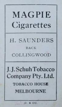 1921 J.J.Schuh Magpie Cigarettes Victorian League Footballers #NNO Harry Saunders Back